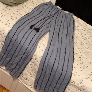 Flowy Blue Tassel Printed Pants